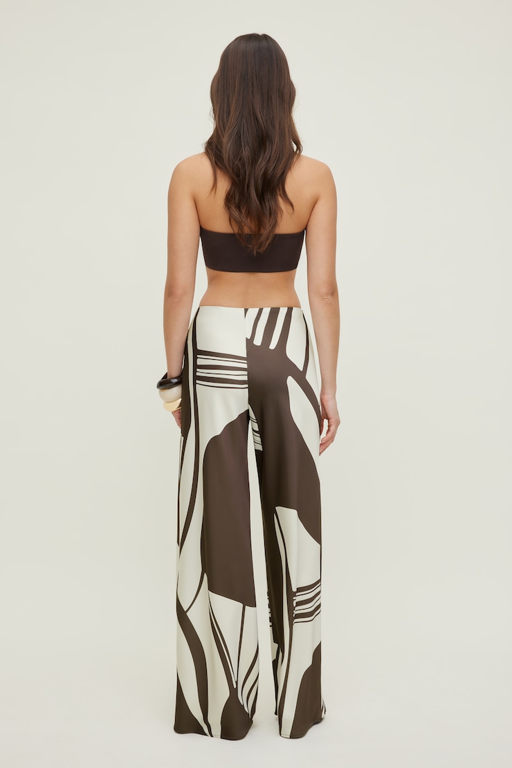 Izzy Wide Leg Satin Pants Brown Abstract large
