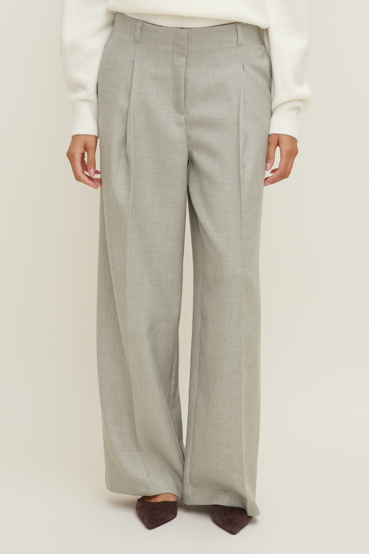 Mid Rise Wide Leg Pants Lighter Grey Melange large