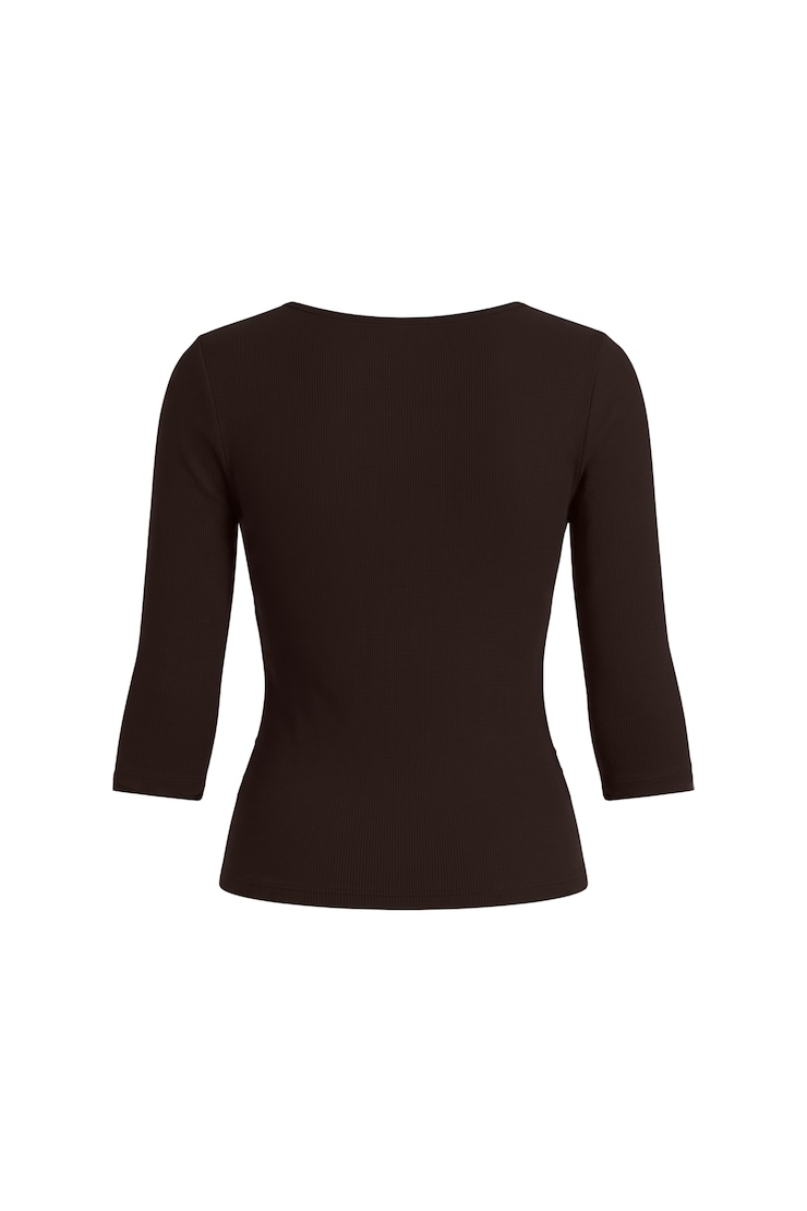 Plunge 3/4 Sleeve Top, CHOCOLATE MOUSSE, large