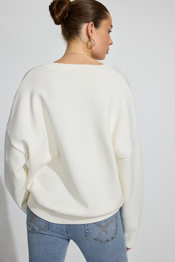 V-Neck Oversized Sweater, Snow White, large