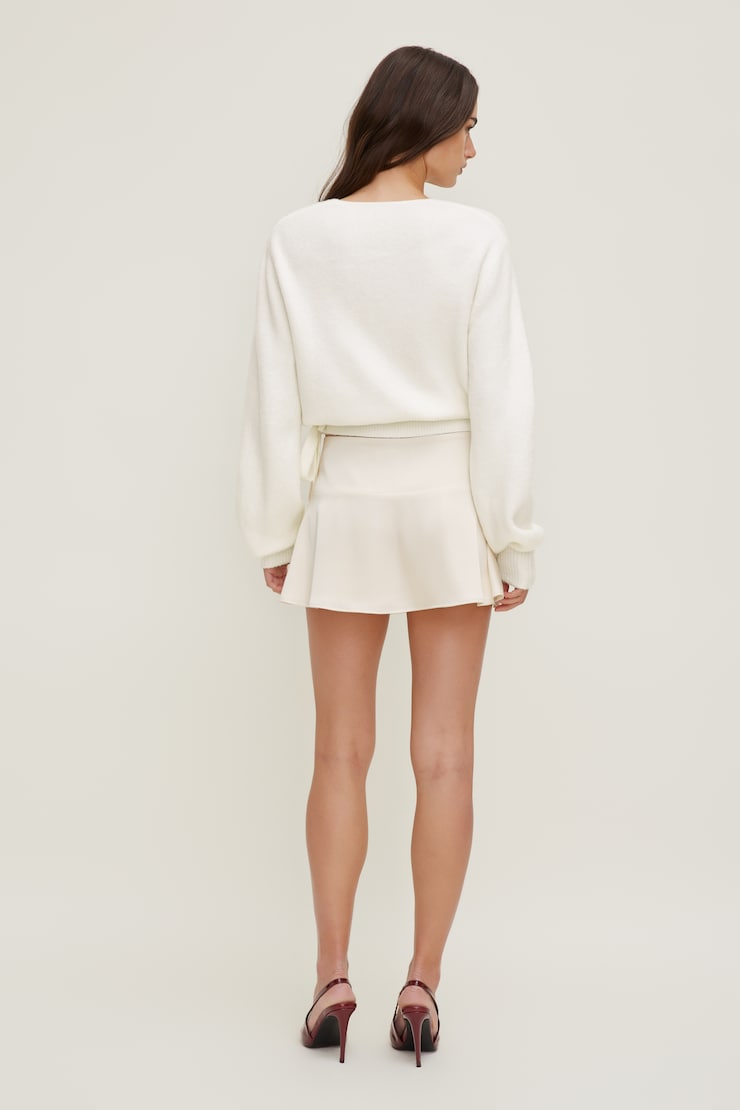 Buttoned Satin Mini Skort Sea Salt Cream large