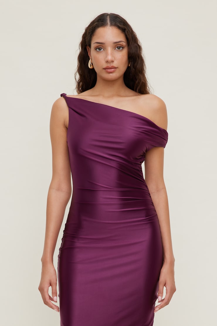 Jayde Stretch Satin Midi Dress Plum Caspia Purple large