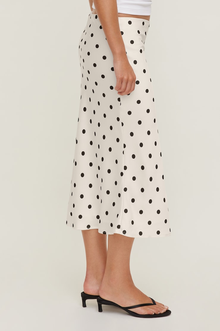 Delila Satin Midi Skirt Off White w/ Black Polka Dots large
