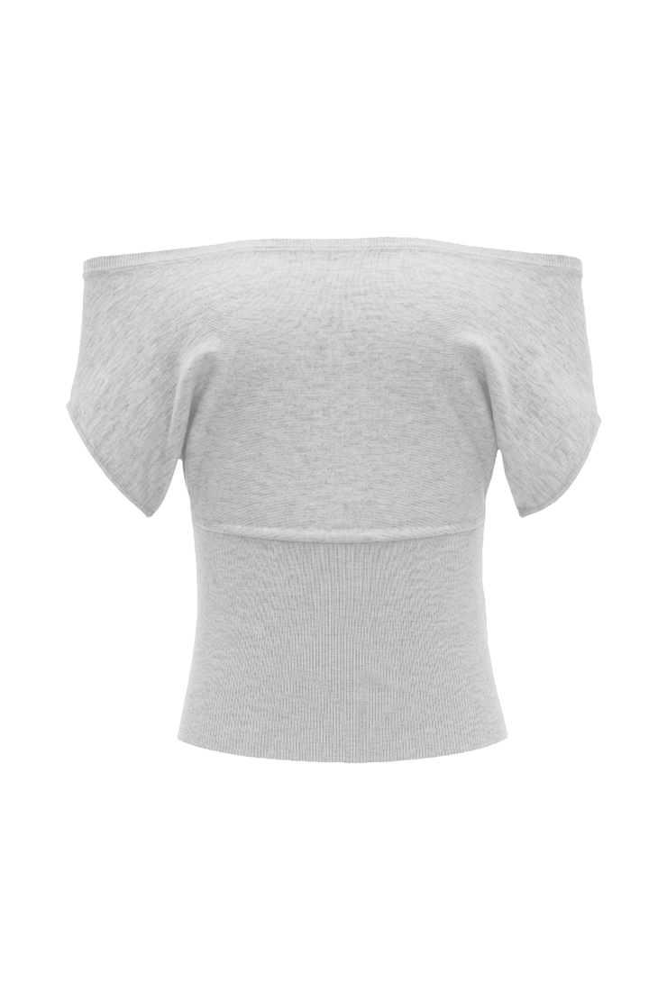 Off Shoulder Short Sleeve Cinch Waist Top, Spring Grey Mix, large