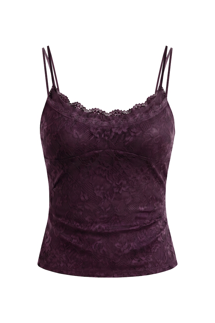 Double Layer Lace Cami Top, Wild Berry Maroon, large