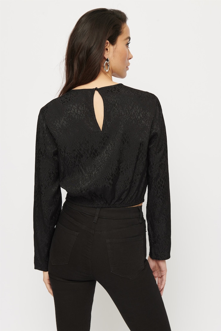 Jacquard Twist Front Blouse - Final Sale Jet Black large