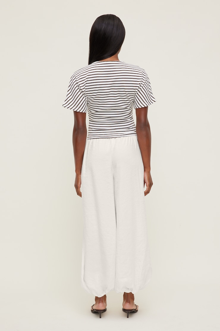 Andrea Striped Cotton T Shirt Snow White / Java Brown Stripe large
