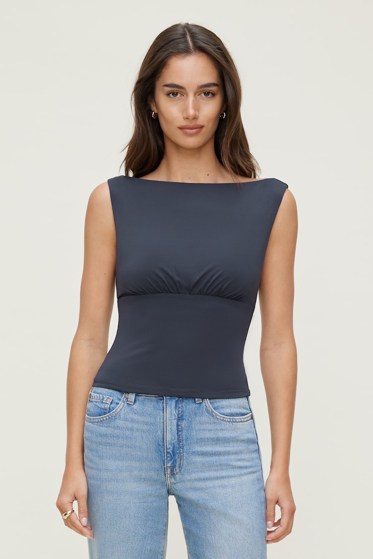 Sculpt Cinched Waist Top India Ink Grey large