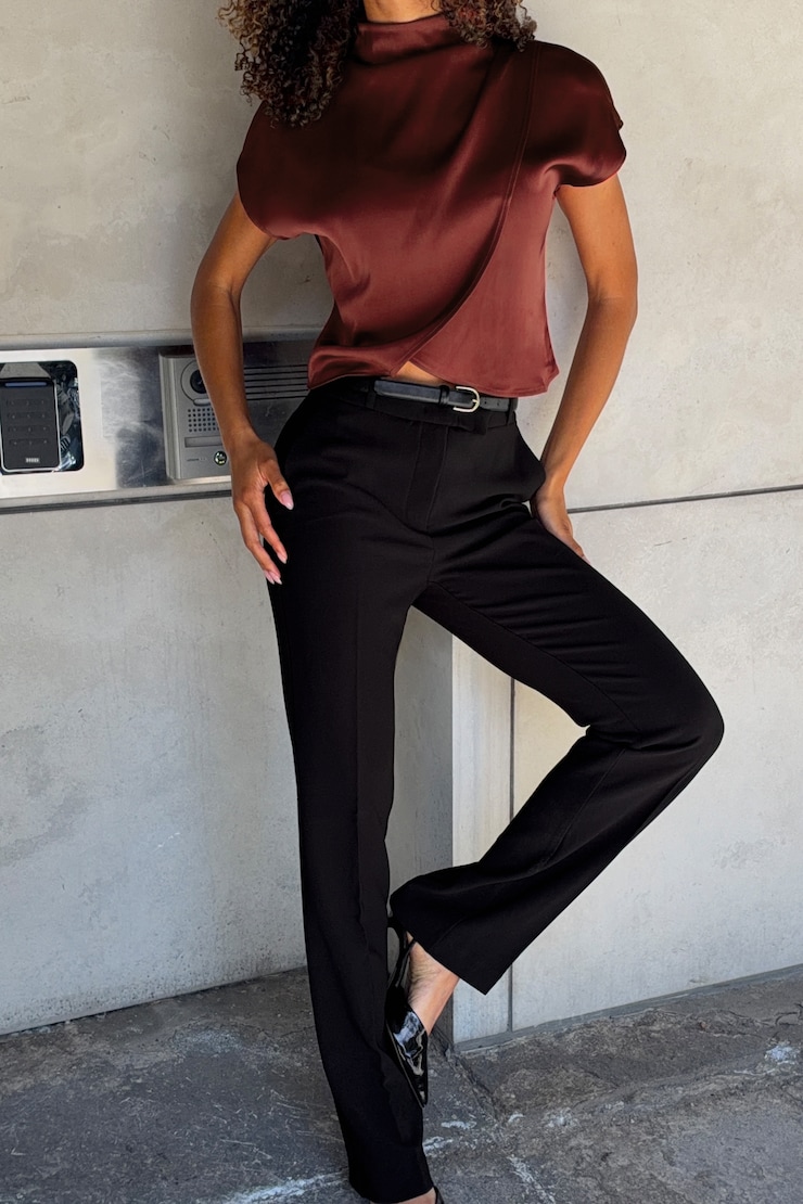 High Rise Slim Straight Leg Pants