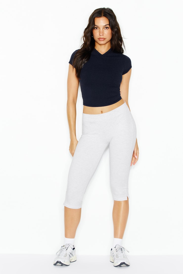 Sleek High V-Neck Short Sleeve Top, Naughty Navy Blue, large