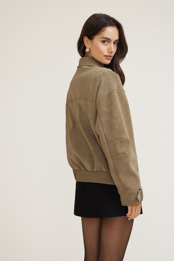 Oversized Faux Suede Aviator Jacket Cinnamon Toast Brown Faux Suede large