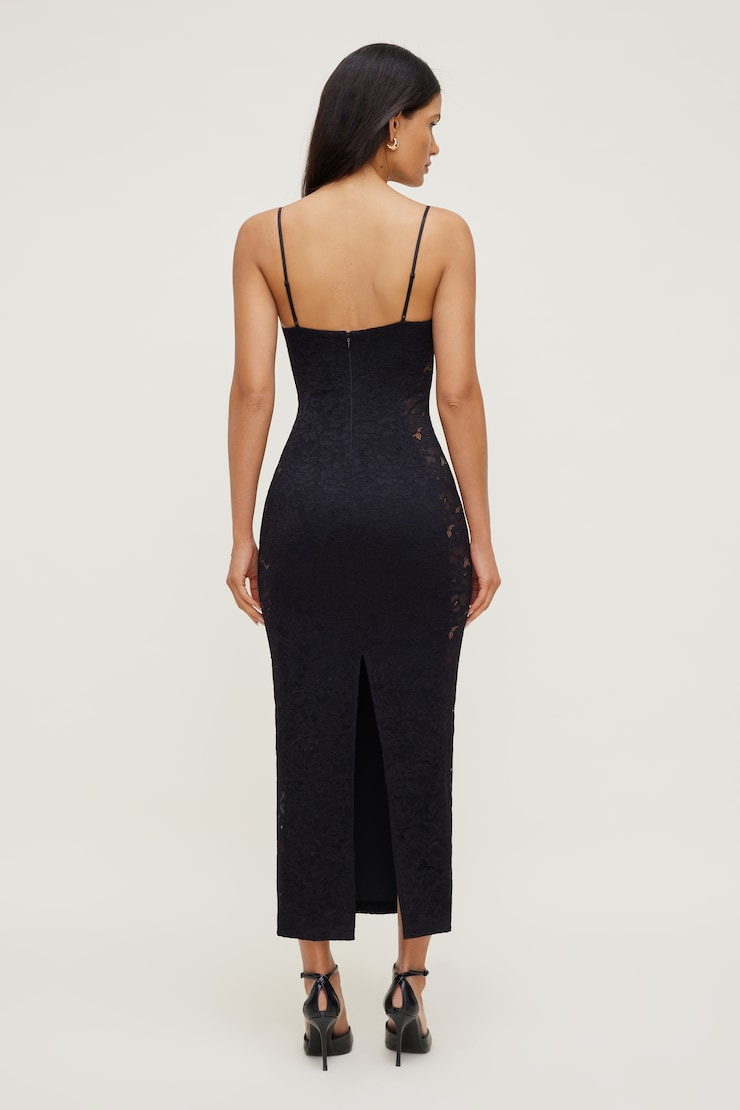 Sheer Side Lace Maxi Dress Jet Black large