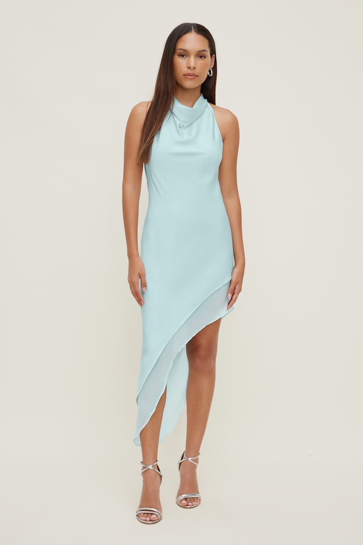 Asymmetric Satin Maxi Dress