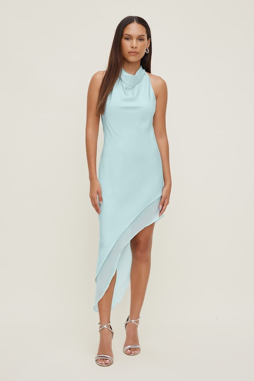 dynamite blue satin dress Asymmetric Satin Maxi Dress Blue