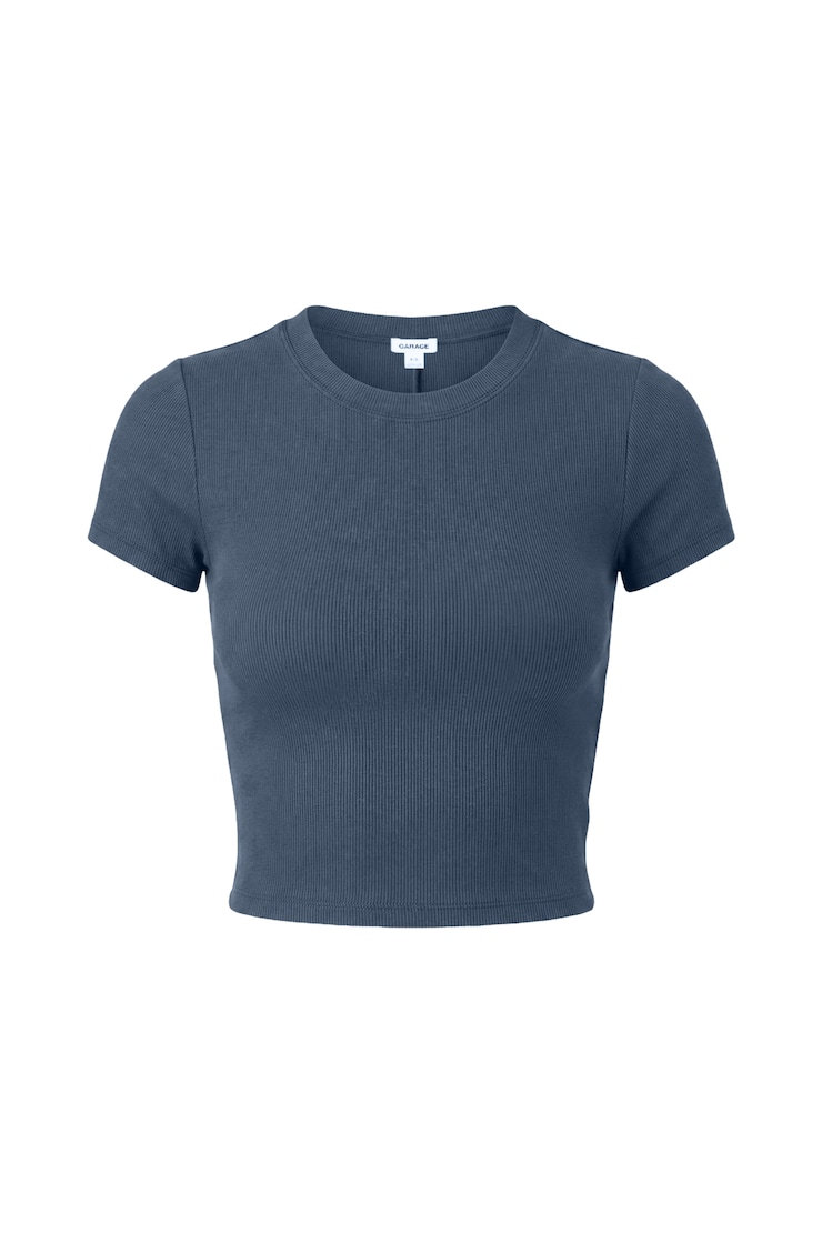 SnatchRib Cropped Crewneck T-Shirt, Heated Indigo, large