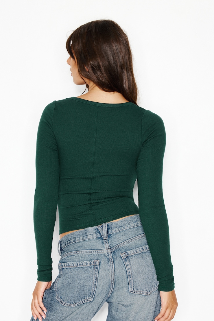 SnatchRib Scoop Neck Longsleeve Top, Green Envy, large