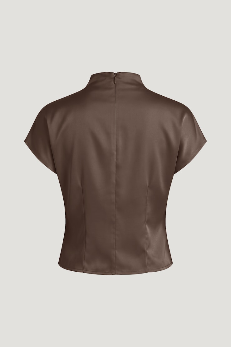 Ella Layered Satin Blouse Light Mocha Brown large