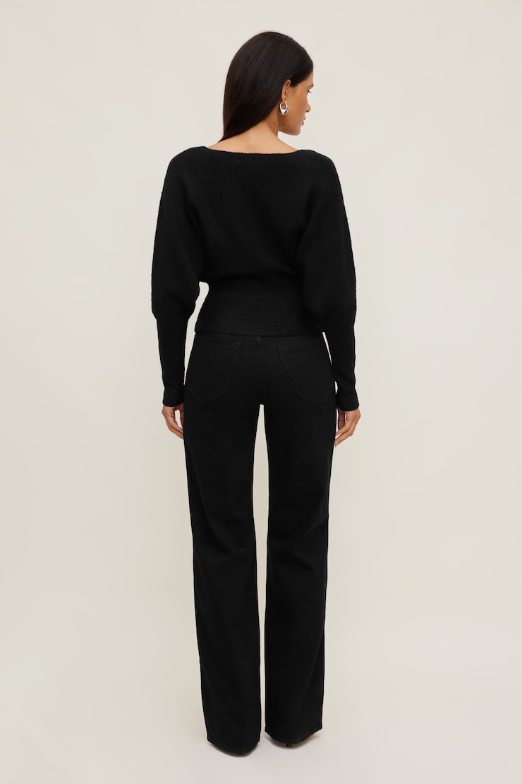 Cinched V Neck Sweater Jet Black large