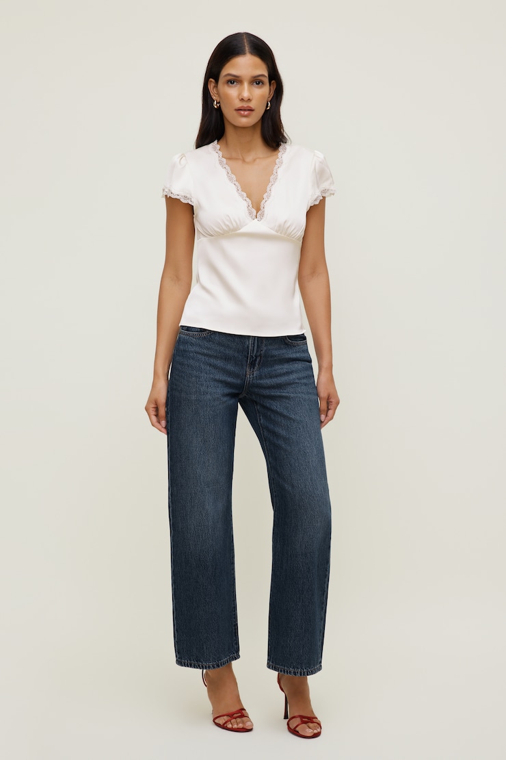 Lace Trim Satin Blouse