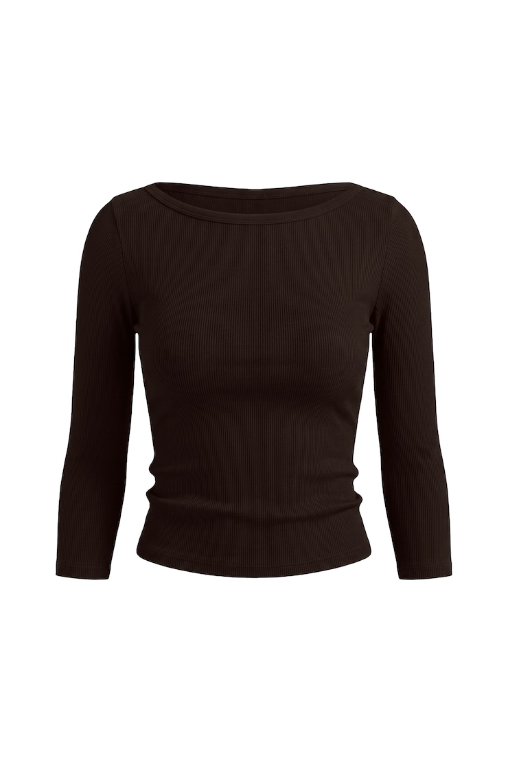 SnatchRib 3/4 Sleeve Top, Chocolate Mousse Brown, large