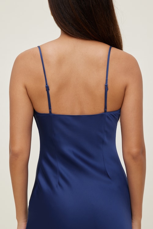 dynamite blue satin dress Nora Satin Maxi Slip Dress Blue