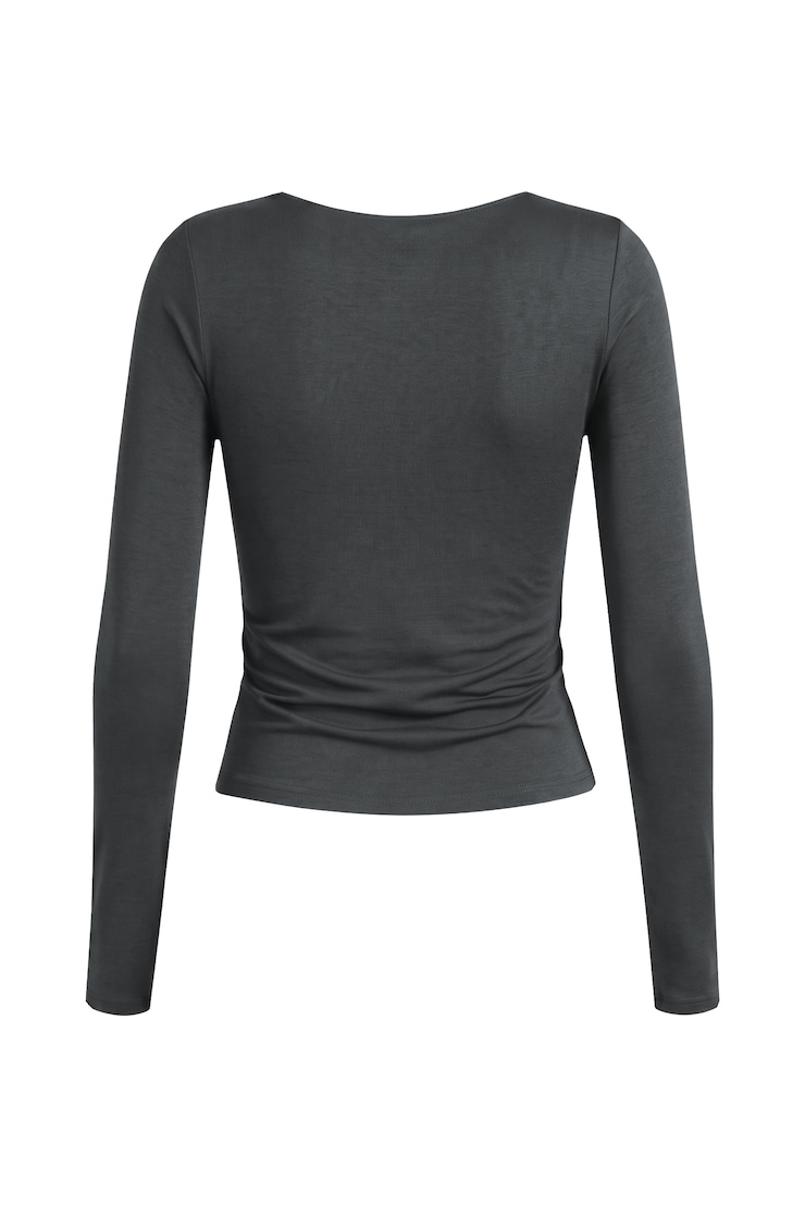 Cowl Neck Long Sleeve Top, Forged Iron Grey, large