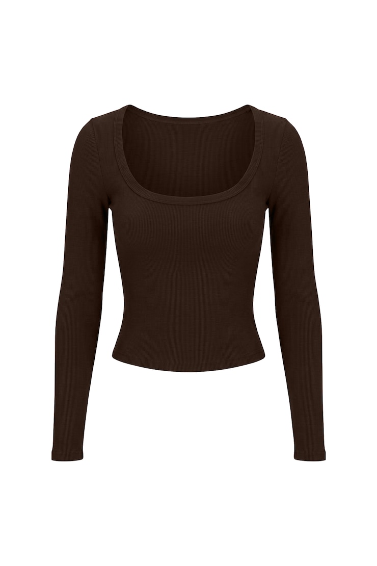 SnatchRib Scoop Neck Longsleeve Top, Armadillo Brown, large