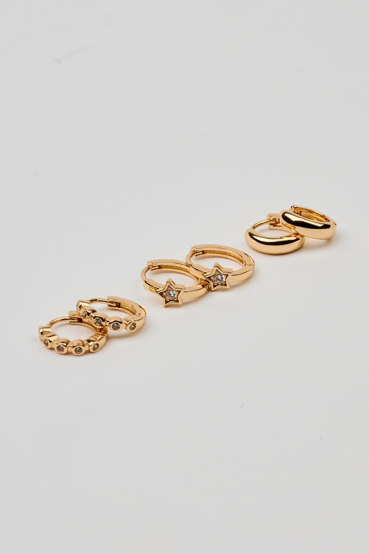 3 Pack Mini Stars & Gem Hoop Earrings
