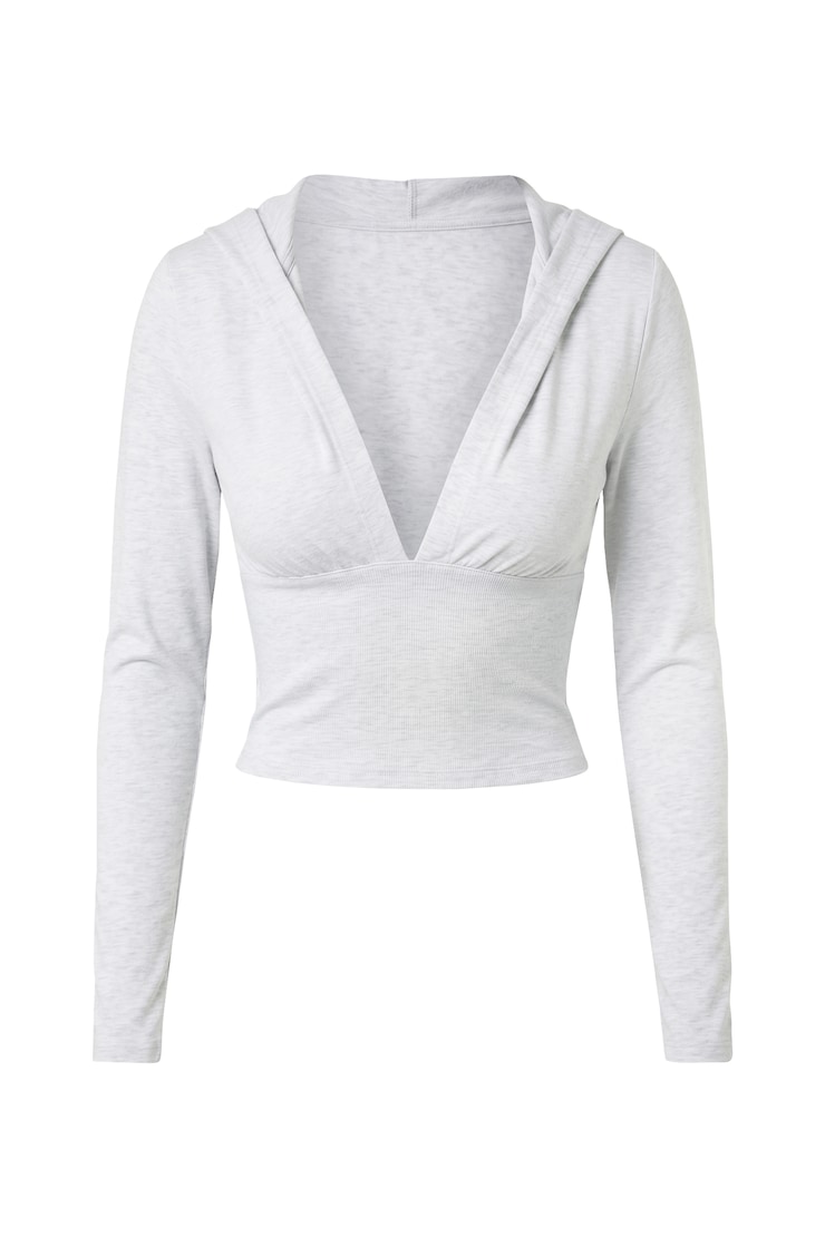 Plunge Hooded Long Sleeve Top, Spring Grey Mix, large