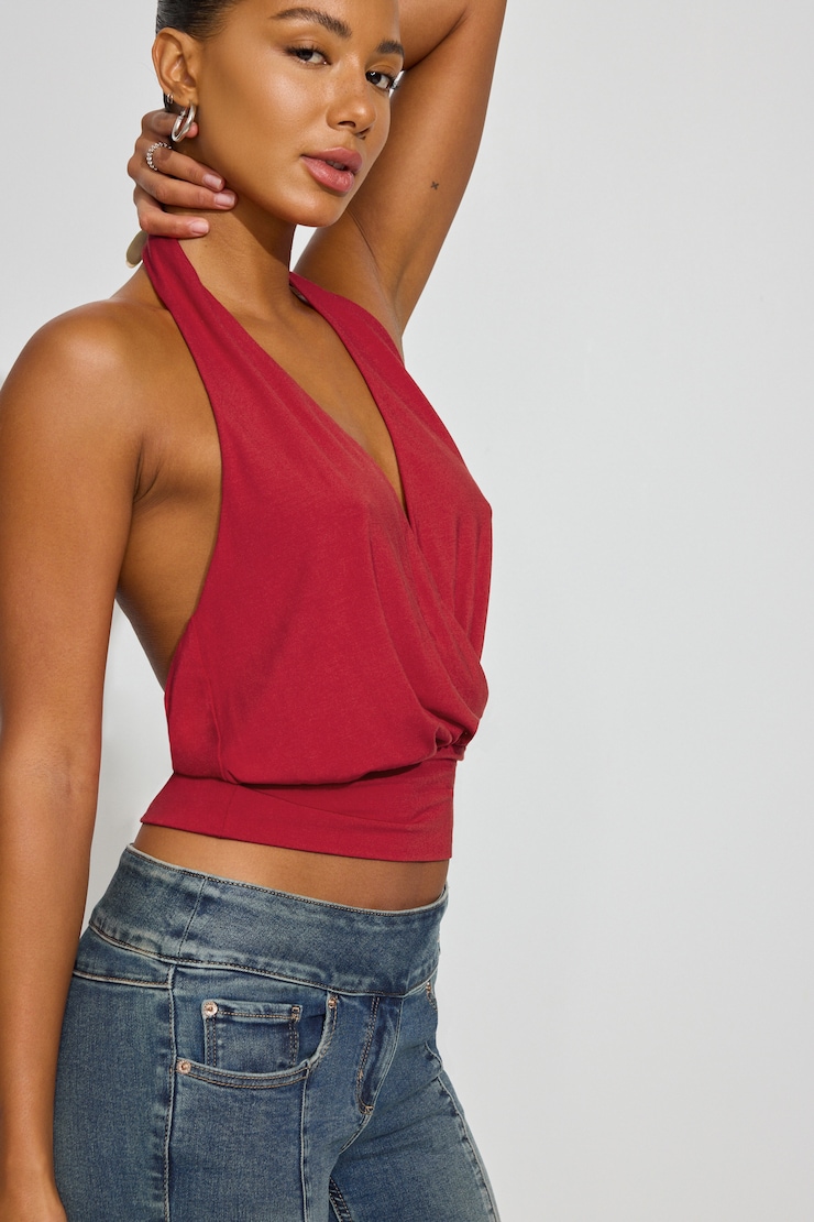 Smooth Surplice Halter Top, Jester Red, large