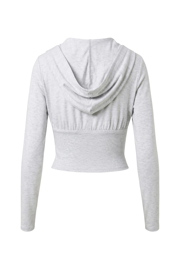 Plunge Hooded Long Sleeve Top, Spring Grey Mix, large