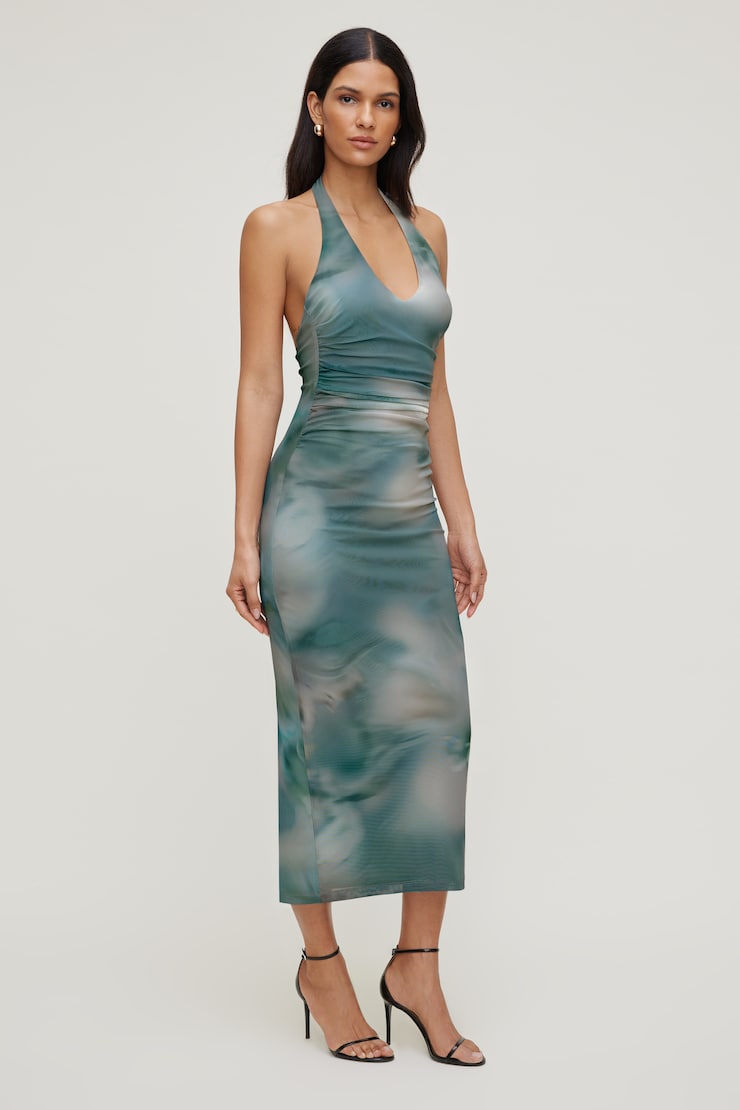 Reia Halter Mesh Maxi Dress Blue Clouds large