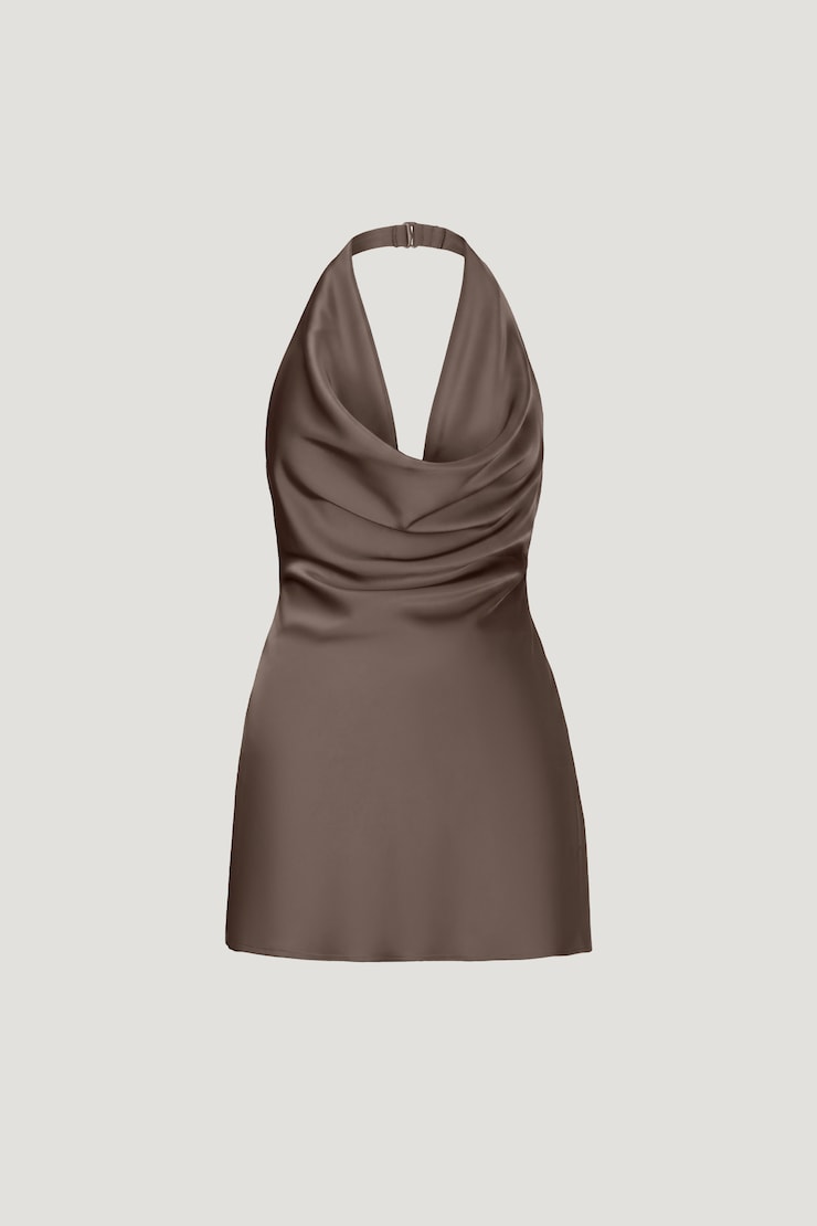 Camila Satin Romper Mini Dress Iron Taupe large