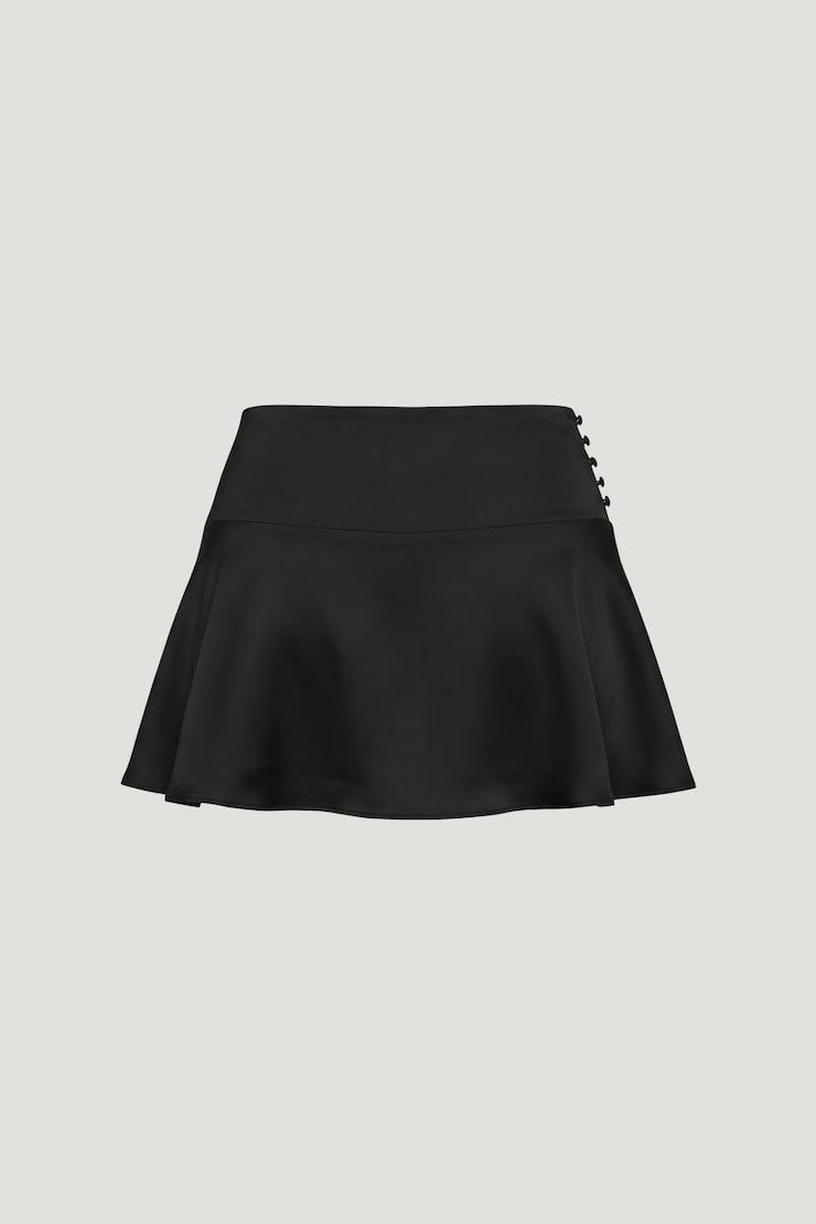 Mini Aircraft Set Buttoned Satin Mini Skort Jet Black | Dynamite