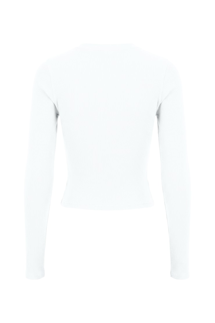 SnatchRib Crewneck Henley Long Sleeve Top, Bright White, large