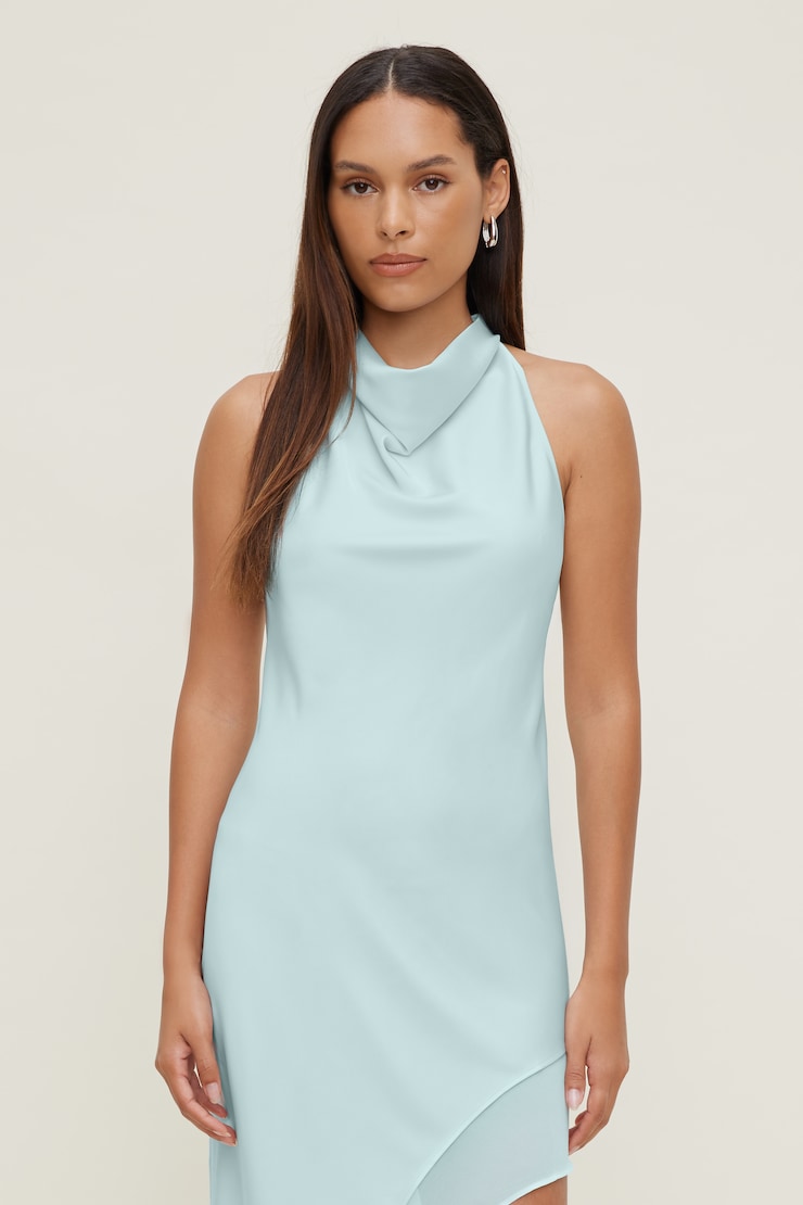 Asymmetric Satin Maxi Dress Wan Blue large