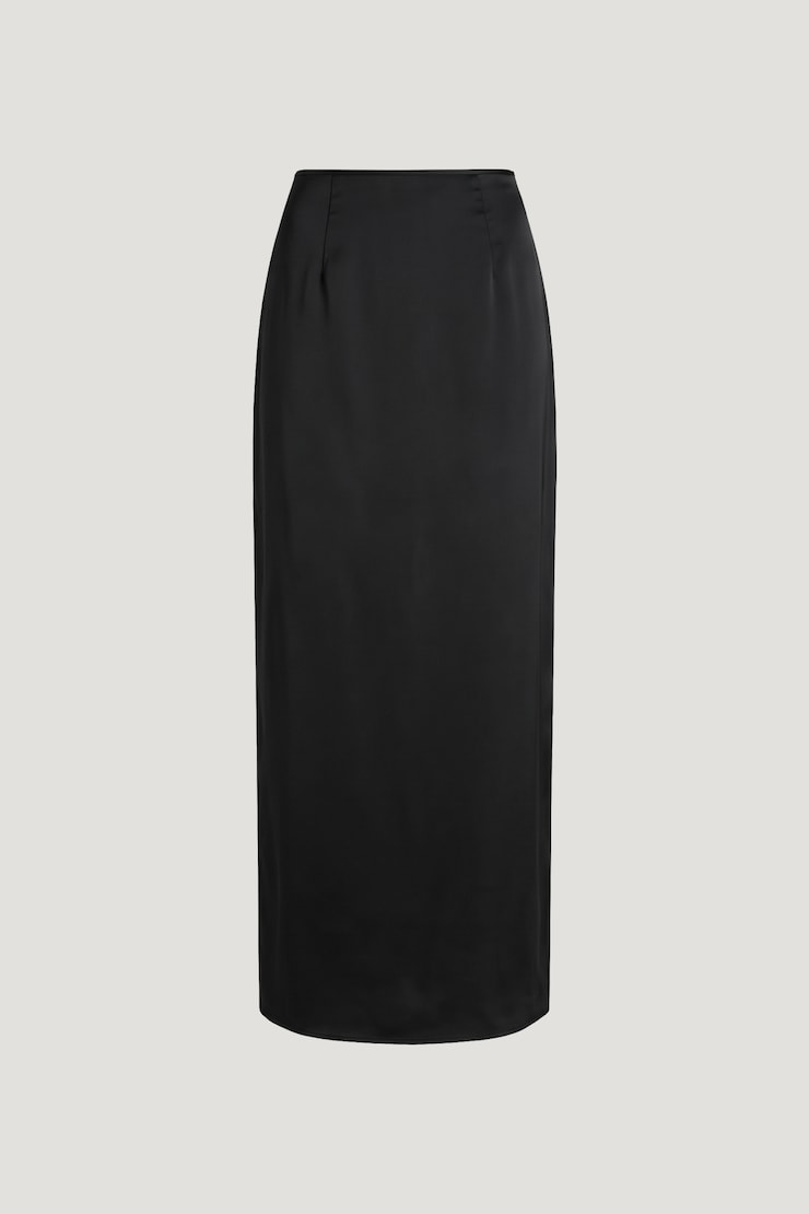 Satin Wrap Maxi Skirt Jet Black large