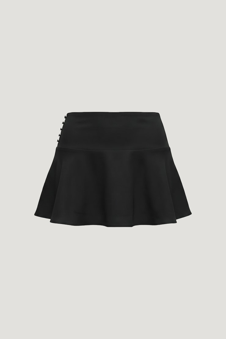 Buttoned Satin Mini Skort Jet Black large