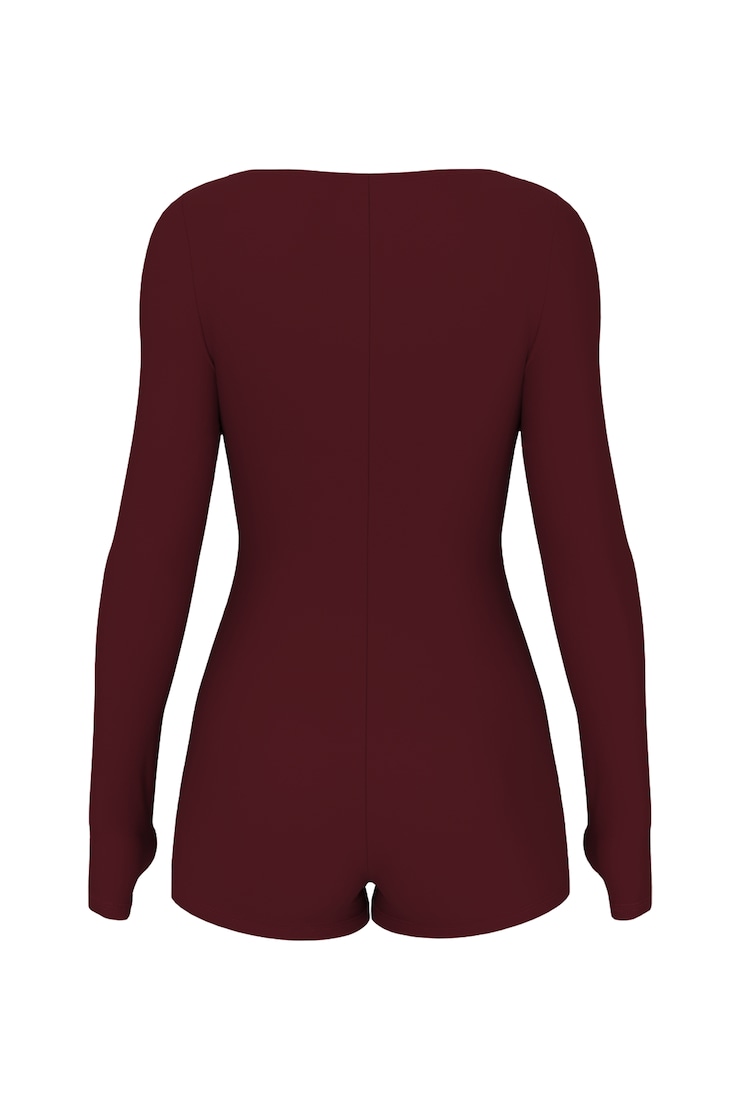 Active Squareneck Romper, Burgundy Bite, large