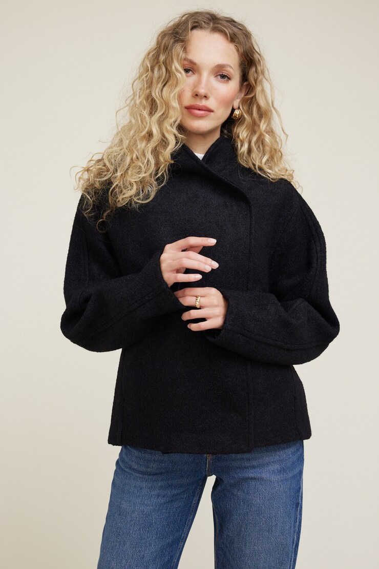 Blouson enveloppant en laine Noir encre large