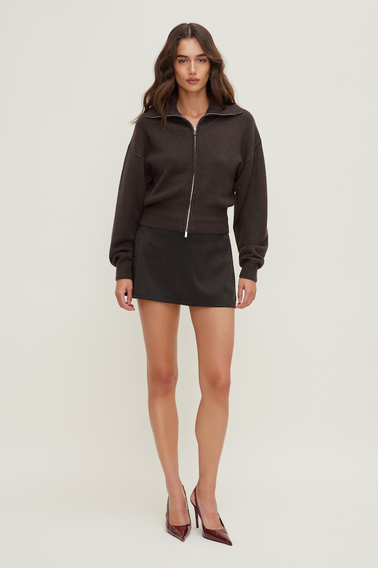 Sage Funnel Neck Zip Sweater Java Brown large