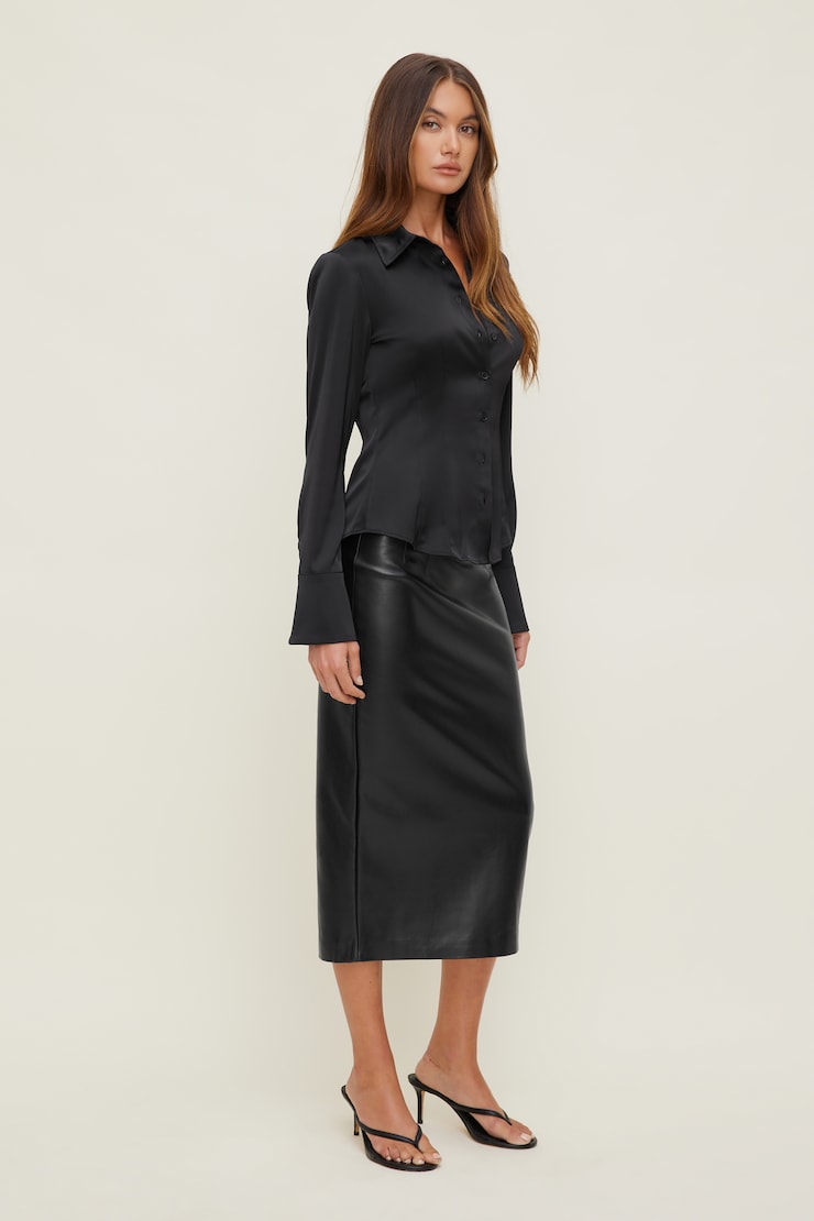 Kyra Satin Shirt Jet Black large