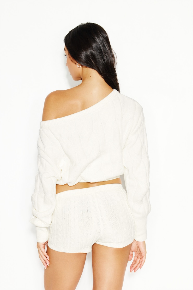 Chenille Boatneck Sweater, Tofu Off-White, large