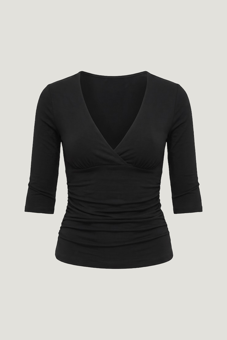 Morgan Plunge 3/4 Sleeve Top Jet Black large