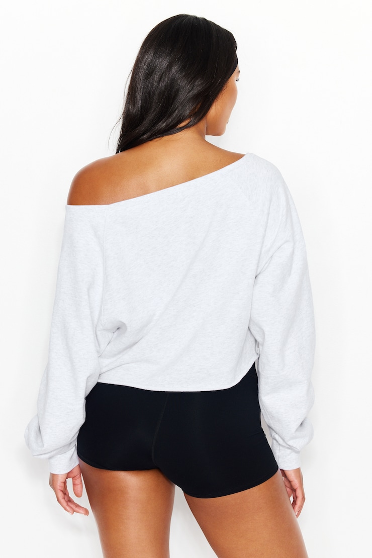 SoftTerry™ Raw-Edge Off Shoulder Sweatshirt, Spring Grey Mix, large