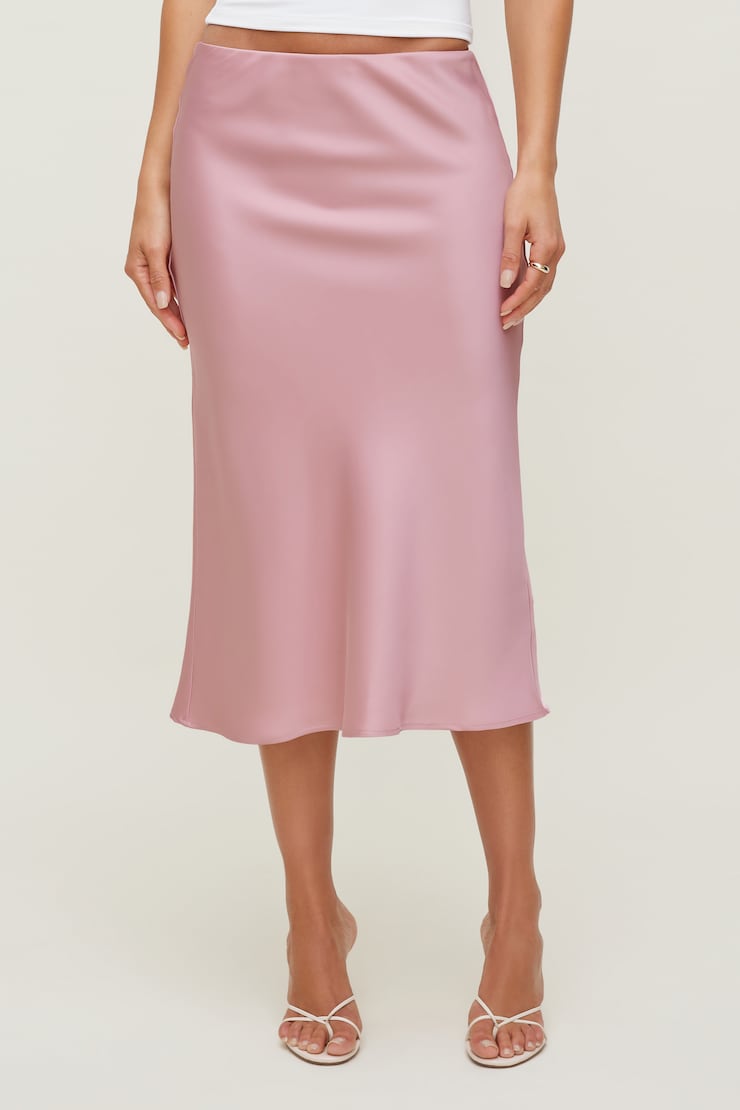 Jupe midi en satin Delila Rose mauve délavé large