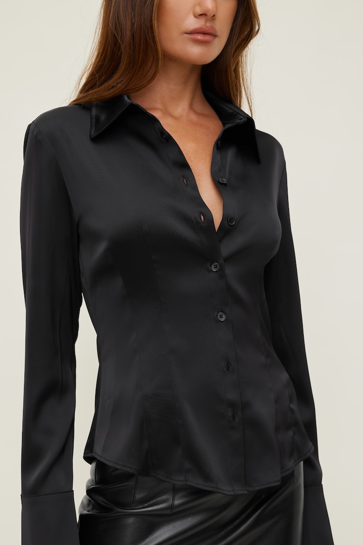 Kyra Satin Shirt Jet Black large