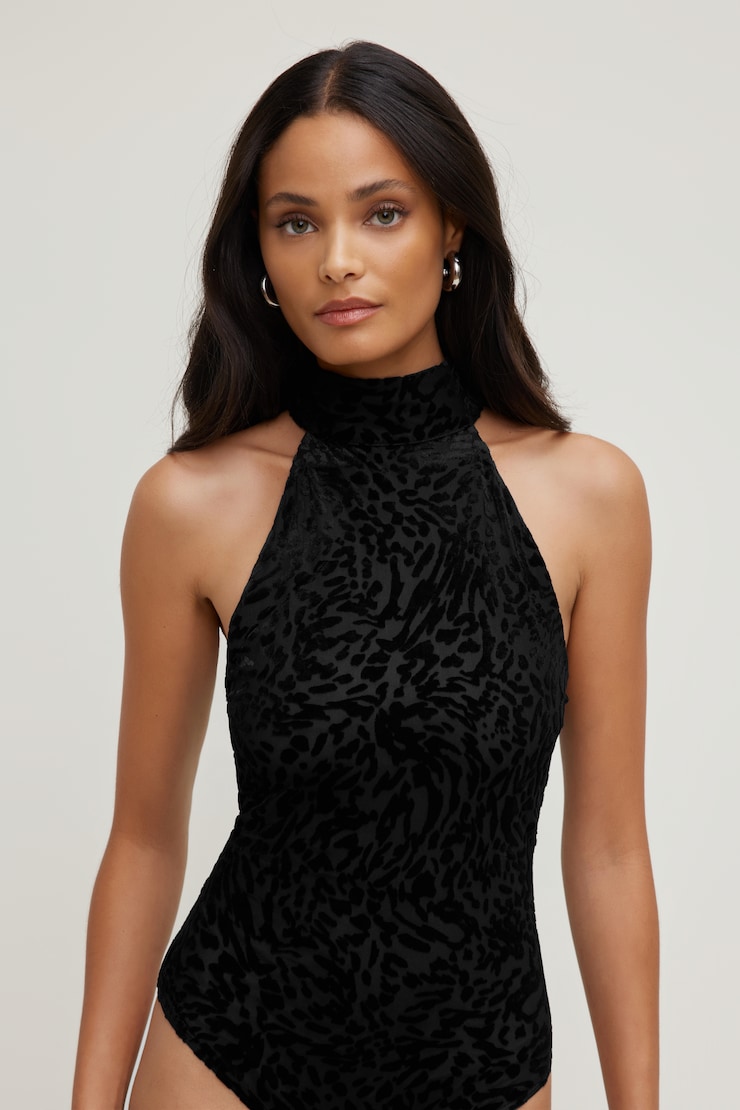 Burnout Halter Bodysuit Jet Black large