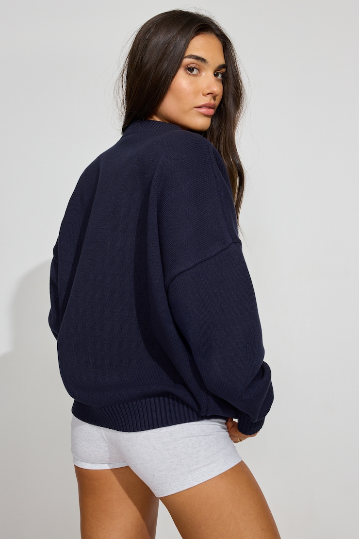 V-Neck Oversized Sweater, Mariana Blue, large