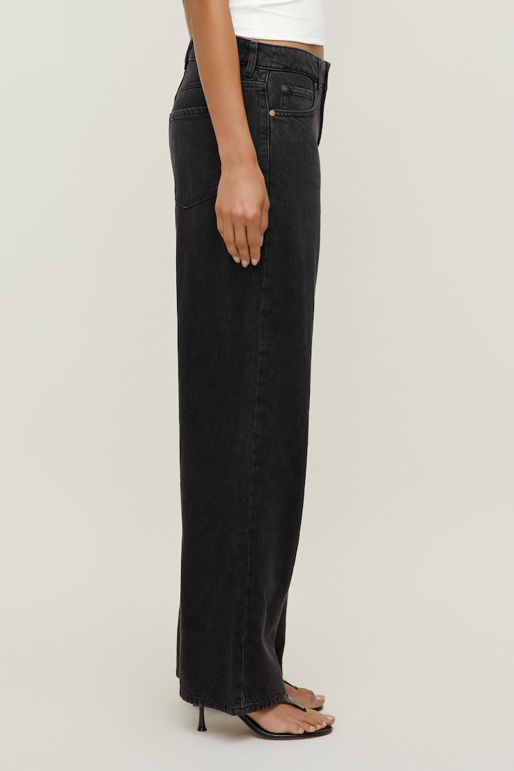 Jean Mika à taille mi-haute et jambe droite décontractée Noir tombée de la nuit large